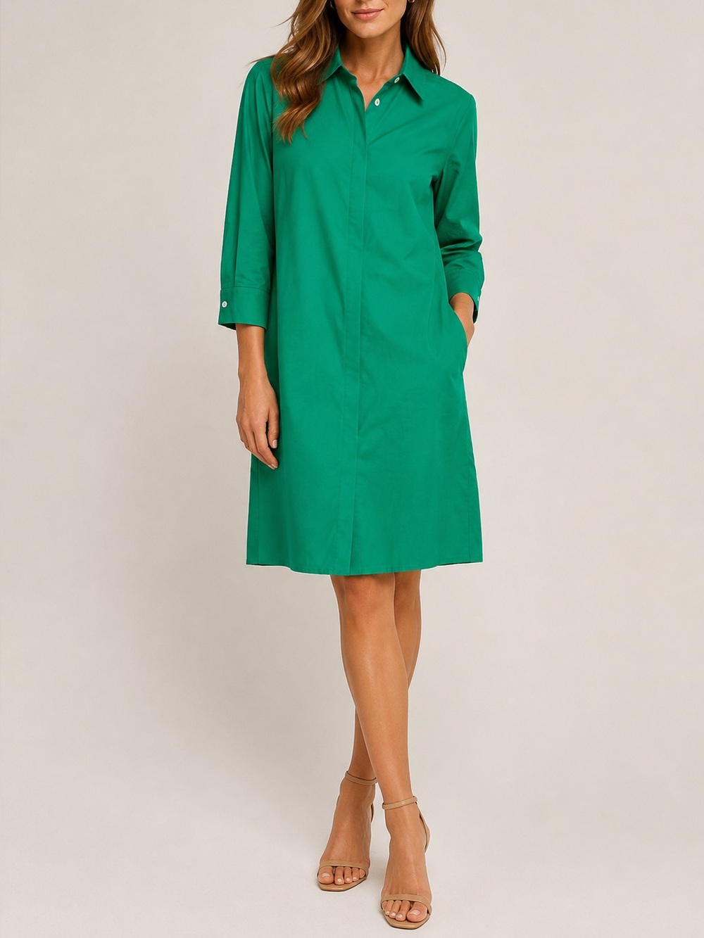 Perlavera 100% Cotton Chris Mini Dress Size S Kelly Green Button-Down Relaxed
